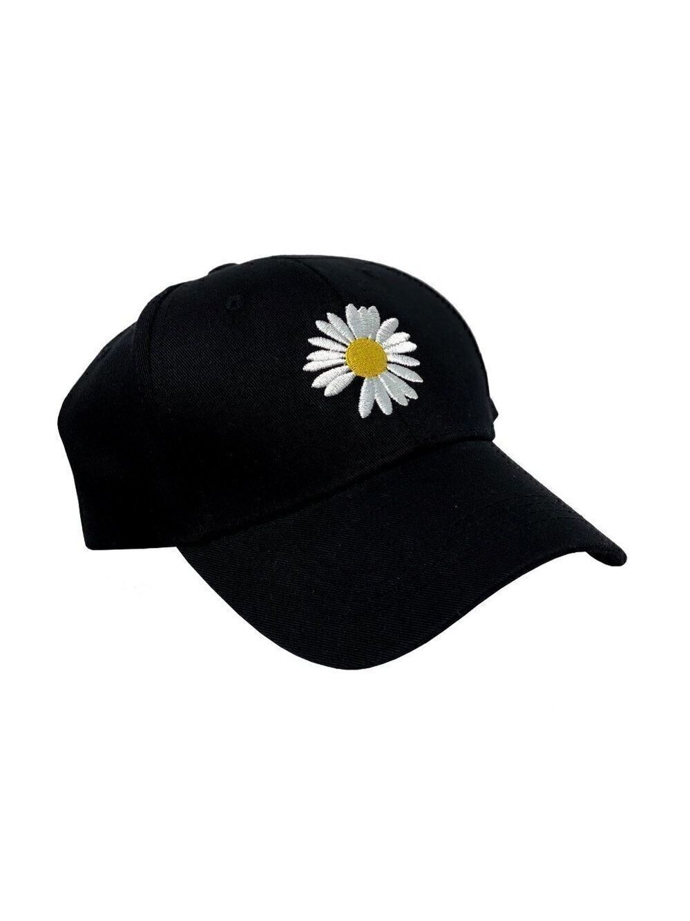 Yoga Exercise Black Baseball cap with White Daisy for Women Medium NEW